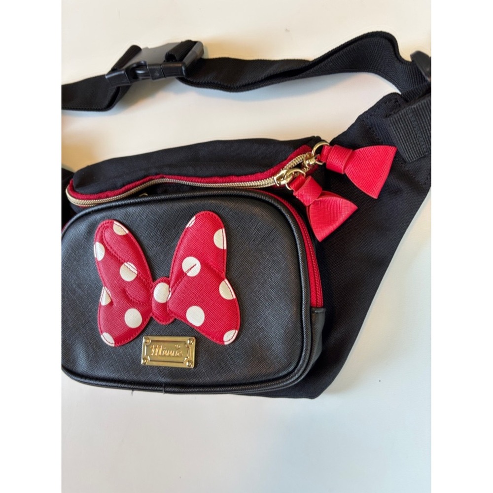 Disney Minnie Mouse Black Waist Bag Red Polka Dot Bow Like New Travel Light Cute - Picture 2 of 9